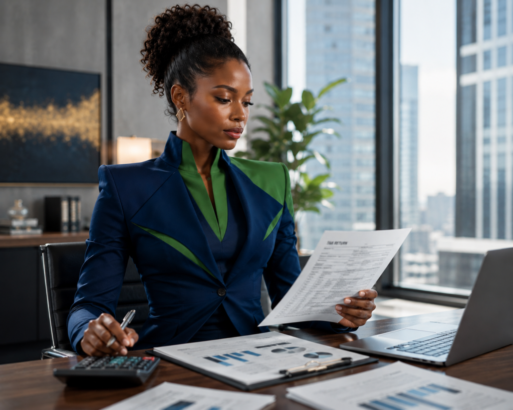 she is reviewing her financial data